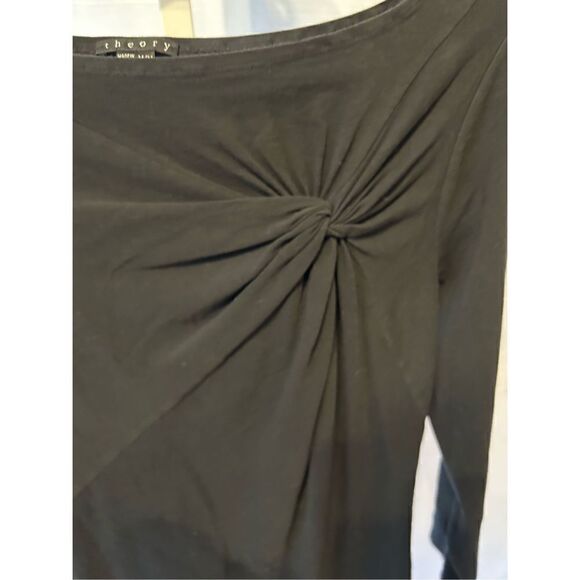 Theory black cotton spandex blend 3/4 sleeve conch embellished top medium A4 - Picture 4 of 9